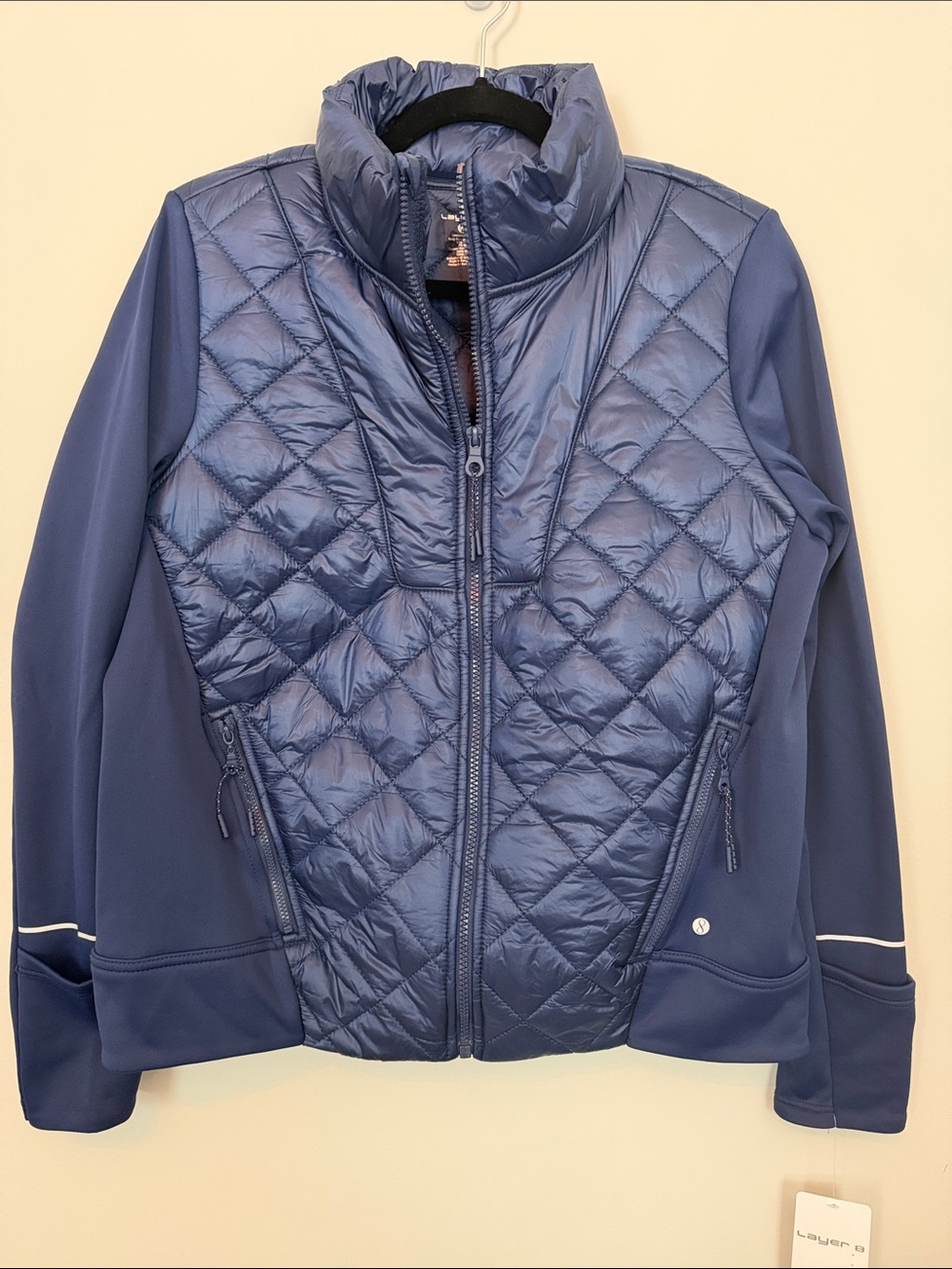 Layer 8 Women's Quilted Puffer Jacket in Navy Blue size M